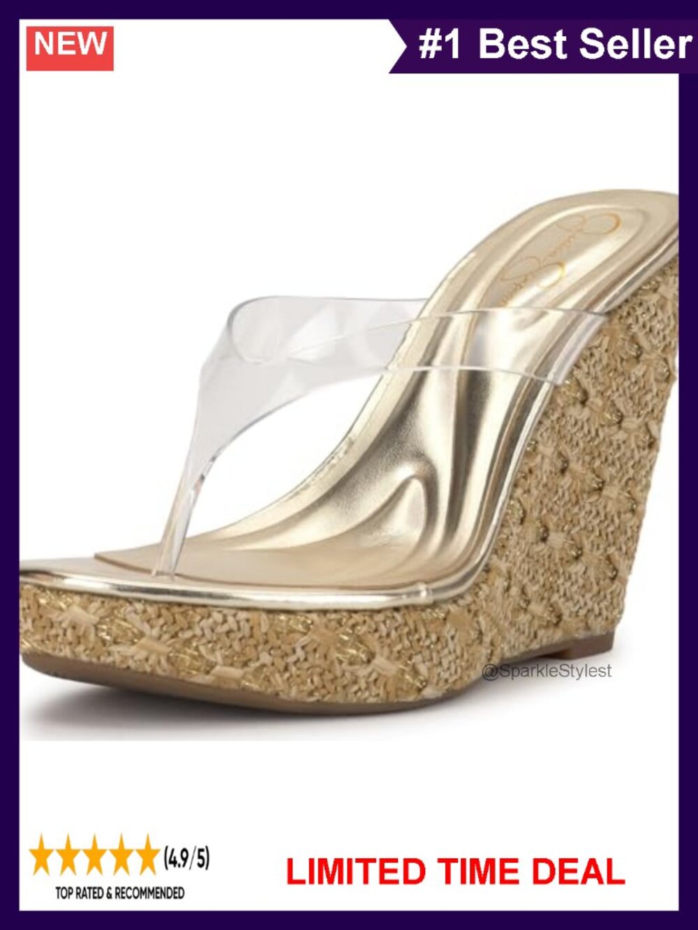Wedge Thong Sandals Open Round Toe 4.5 Inch Heel Slip On Slingback